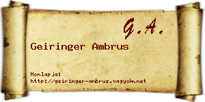 Geiringer Ambrus névjegykártya